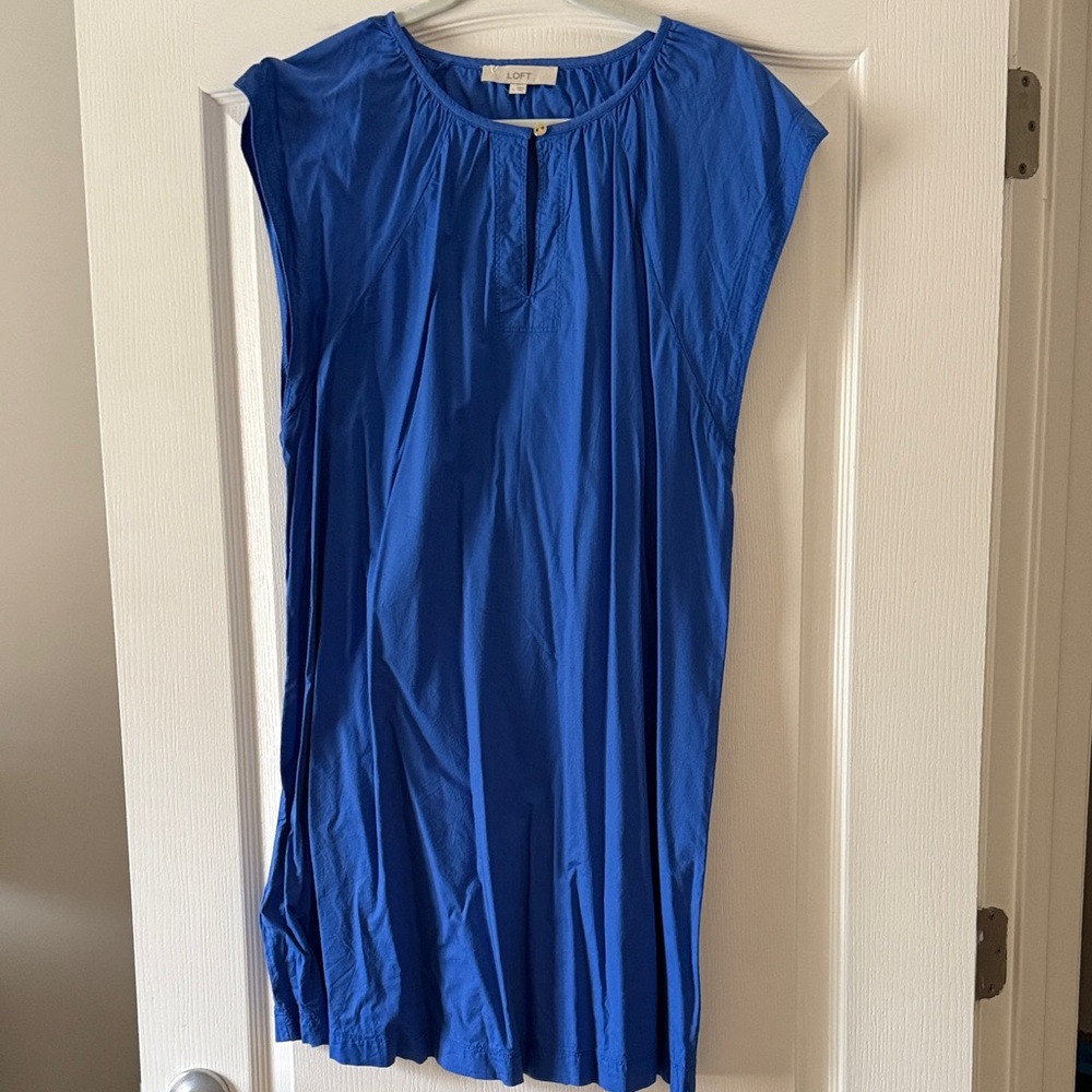 LOFT Cobalt Blue Cap-Sleeve Keyhole Shift Dress